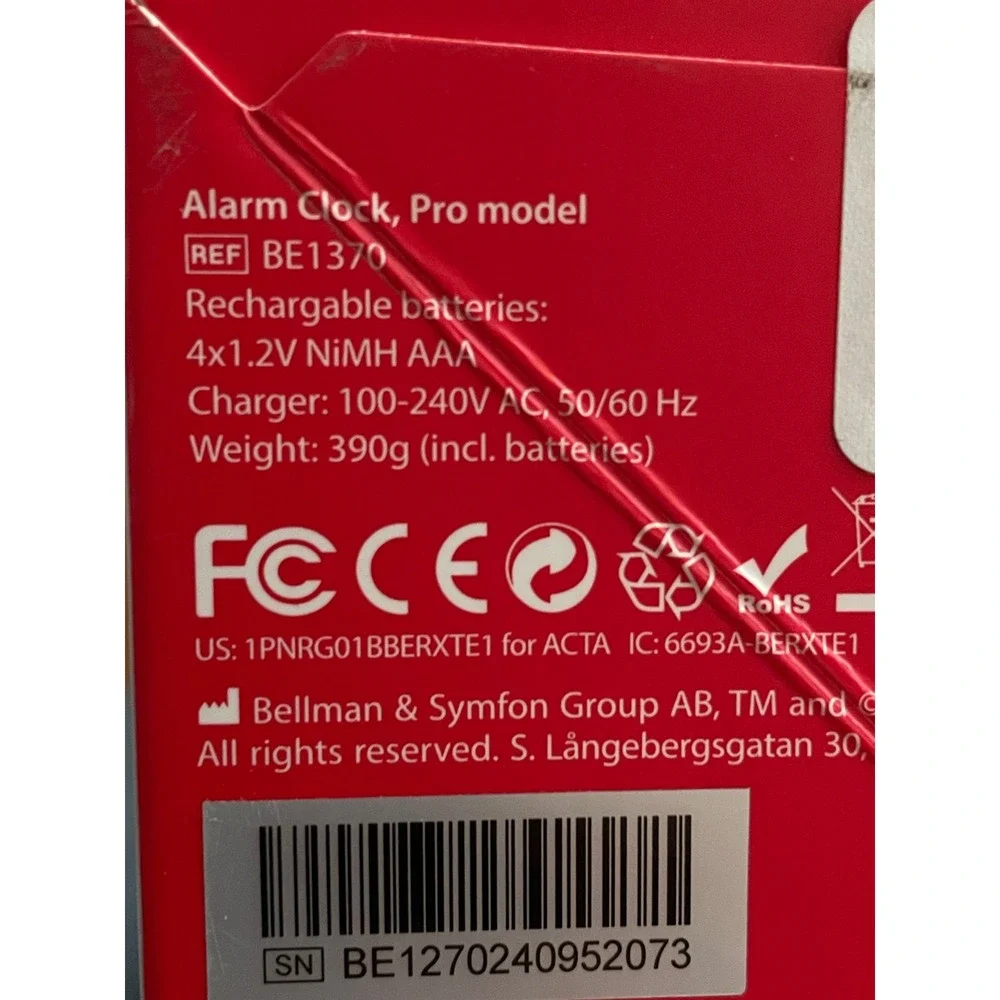 Bellman & Symfon Alarm Clock Pro BE1370 Loud 100dB White CLOCK ONLY